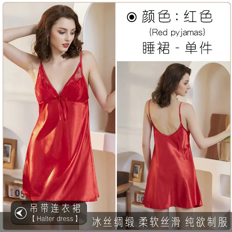 Thin sexy cool pajamas, charming personality nightdresses, high-end home dresses, slip two-piece set 7