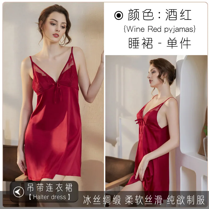Thin sexy cool pajamas, charming personality nightdresses, high-end home dresses, slip two-piece set 8