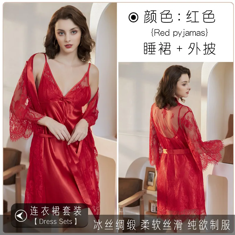 Thin sexy cool pajamas, charming personality nightdresses, high-end home dresses, slip two-piece set 3