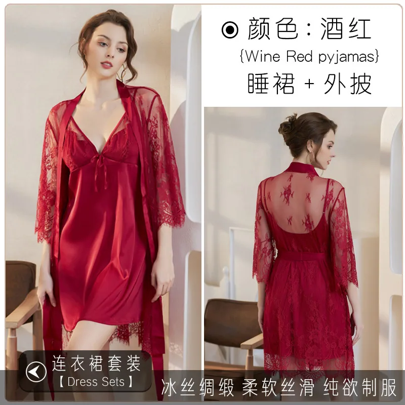 Thin sexy cool pajamas, charming personality nightdresses, high-end home dresses, slip two-piece set 4