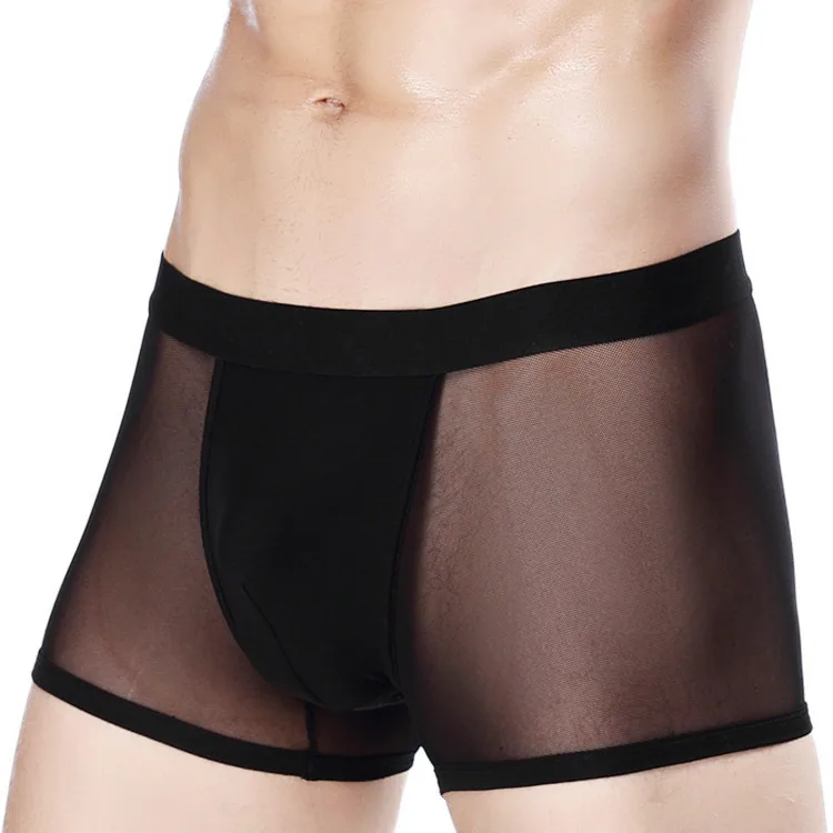 Factory direct men's mesh transparent boxer briefs sexy mesh hollow breathable boxer panties shorts