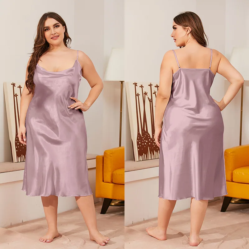 Yaoting 200 pounds plus size ice silk nightdress women's summer one-piece swing collar suspender loose loungewear wholesale 1630 7