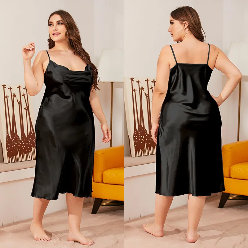 Yaoting 200 pounds plus size ice silk nightdress women's summer one-piece swing collar suspender loose loungewear wholesale 1630 4