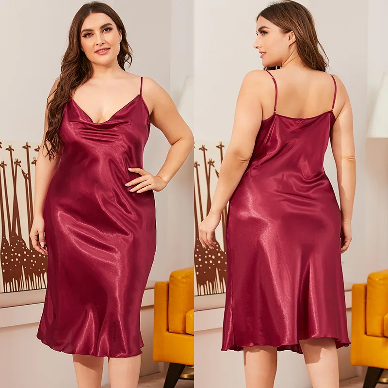 Yaoting 200 pounds plus size ice silk nightdress women's summer one-piece swing collar suspender loose loungewear wholesale 1