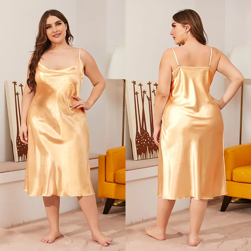Yaoting 200 pounds plus size ice silk nightdress women's summer one-piece swing collar suspender loose loungewear wholesale 1630 8