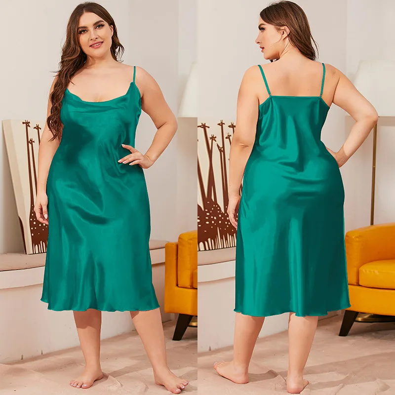 Yaoting 200 pounds plus size ice silk nightdress women's summer one-piece swing collar suspender loose loungewear wholesale 1630 6