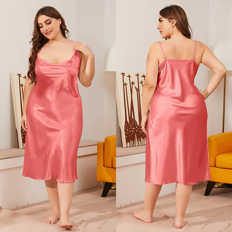 Yaoting 200 pounds plus size ice silk nightdress women's summer one-piece swing collar suspender loose loungewear wholesale 1630 12