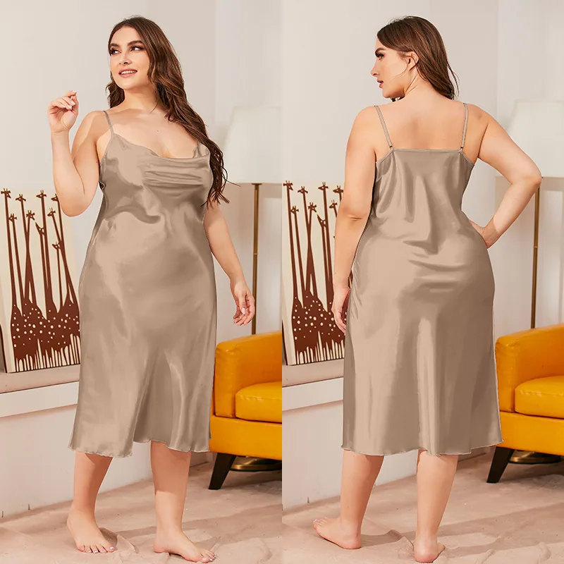 Yaoting 200 pounds plus size ice silk nightdress women's summer one-piece swing collar suspender loose loungewear wholesale 1630 9