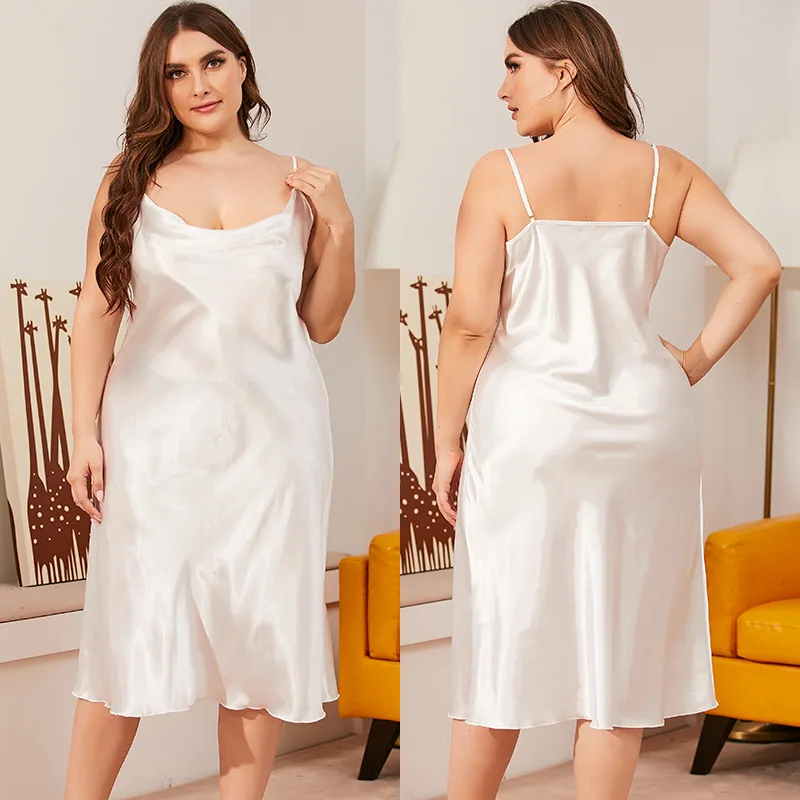 Yaoting 200 pounds plus size ice silk nightdress women's summer one-piece swing collar suspender loose loungewear wholesale 1630 2