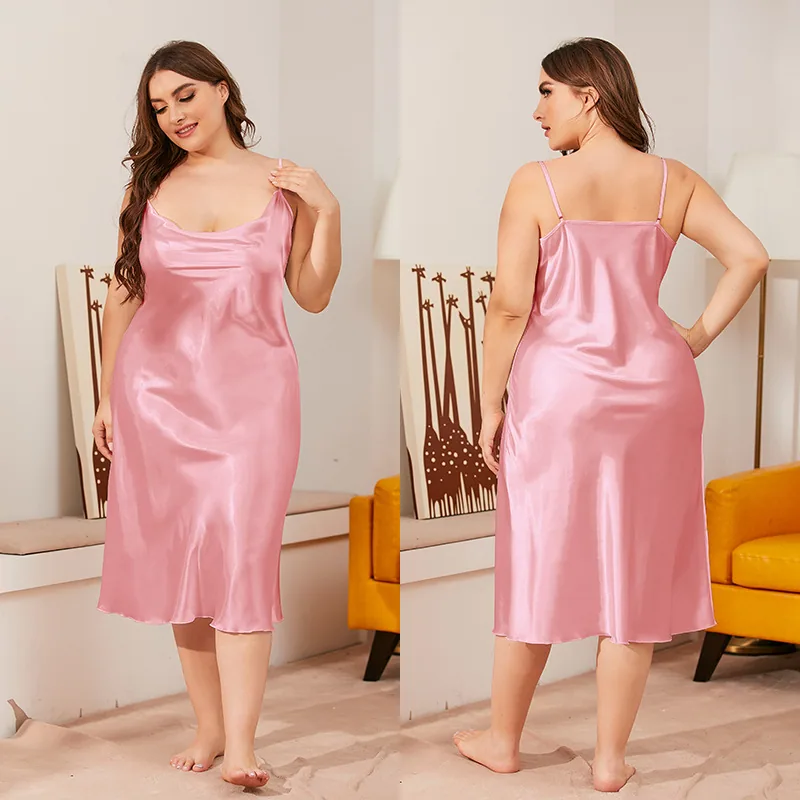 Yaoting 200 pounds plus size ice silk nightdress women's summer one-piece swing collar suspender loose loungewear wholesale 1630 11