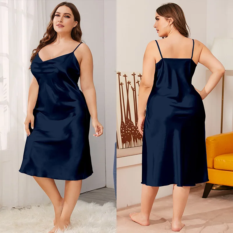 Yaoting 200 pounds plus size ice silk nightdress women's summer one-piece swing collar suspender loose loungewear wholesale 1630 5