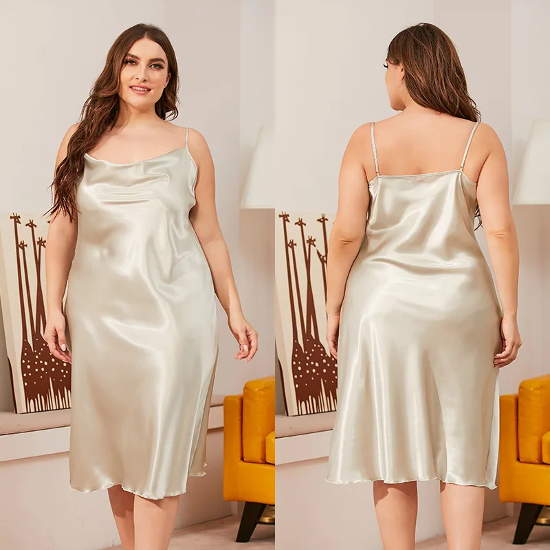 Yaoting 200 pounds plus size ice silk nightdress women's summer one-piece swing collar suspender loose loungewear wholesale 1630 3
