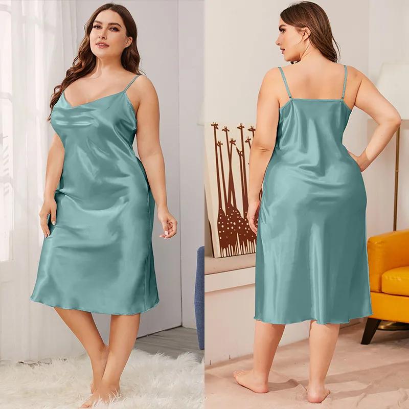 Yaoting 200 pounds plus size ice silk nightdress women's summer one-piece swing collar suspender loose loungewear wholesale 1630 10