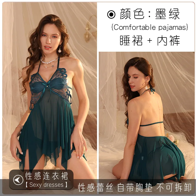 Piyama seksi wanita gemuk mm saiz tambahan 200 paun ampaian katil 2025 baju tidur gaun gaun keinginan tulen renda ikatan jaring 7