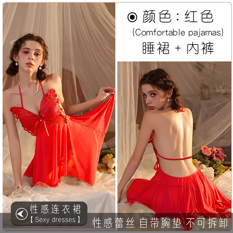 Piyama seksi wanita gemuk mm saiz tambahan 200 paun ampaian katil 2025 baju tidur gaun gaun keinginan tulen renda ikatan jaring 4