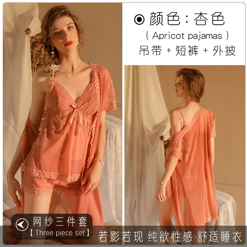 Lace lingerie sexy pajamas suspenders sexy high-end nightdresses plus size dresses 3 piece uniforms wholesale 6