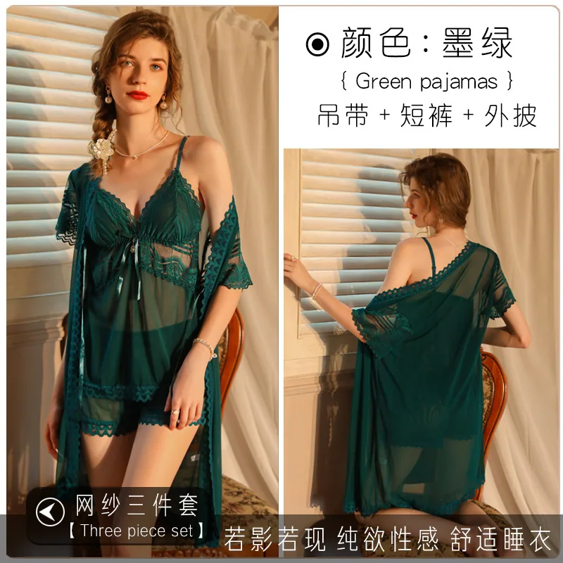 Lace lingerie sexy pajamas suspenders sexy high-end nightdresses plus size dresses 3 piece uniforms wholesale 5