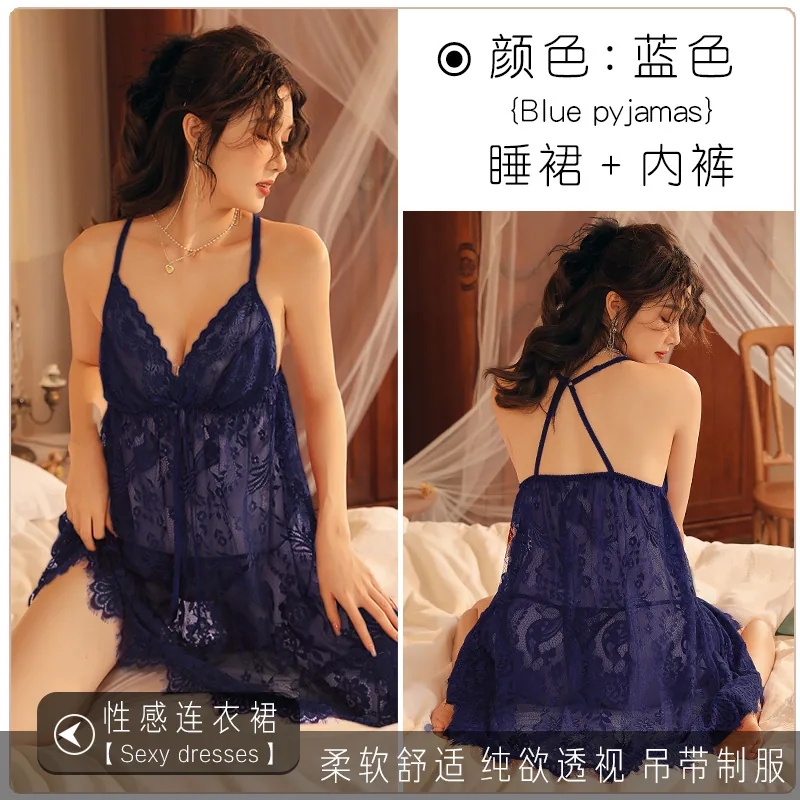 Erotic pure desire uniform court style dress slip pajama set underwear high-end nightdress two-piece set wholesale 4
