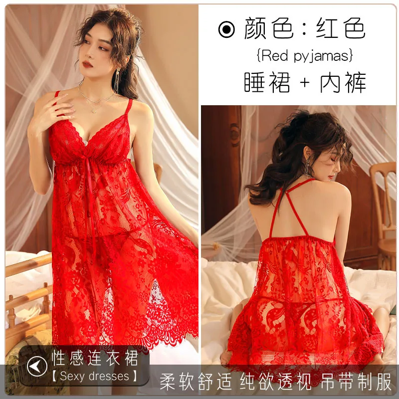 Erotic pure desire uniform court style dress slip pajama set underwear high-end nightdress two-piece set wholesale 6