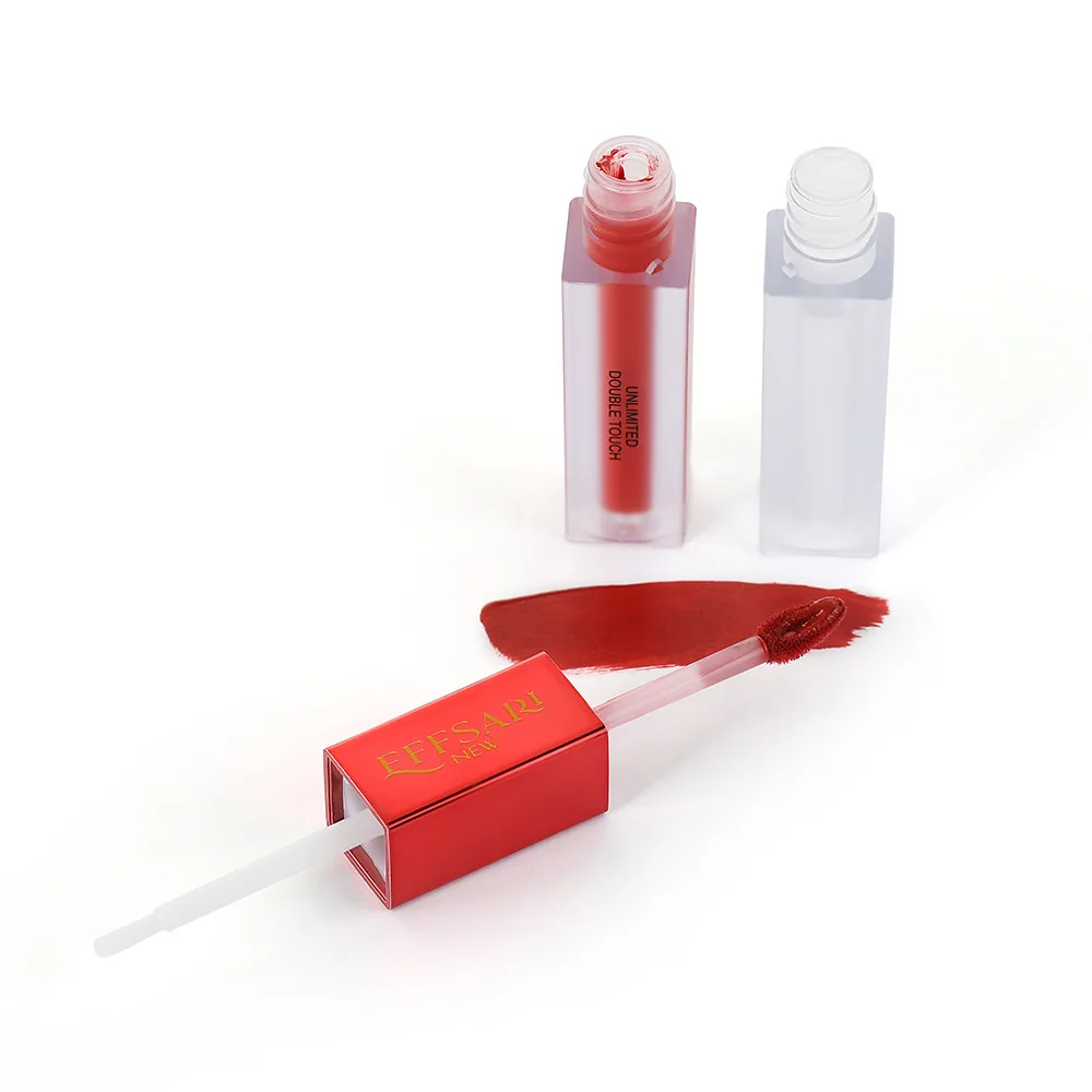 Close-up of EFFSARI double tip applicator, matte air lip stain texture, non-stick cup long-lasting moisturizing formula