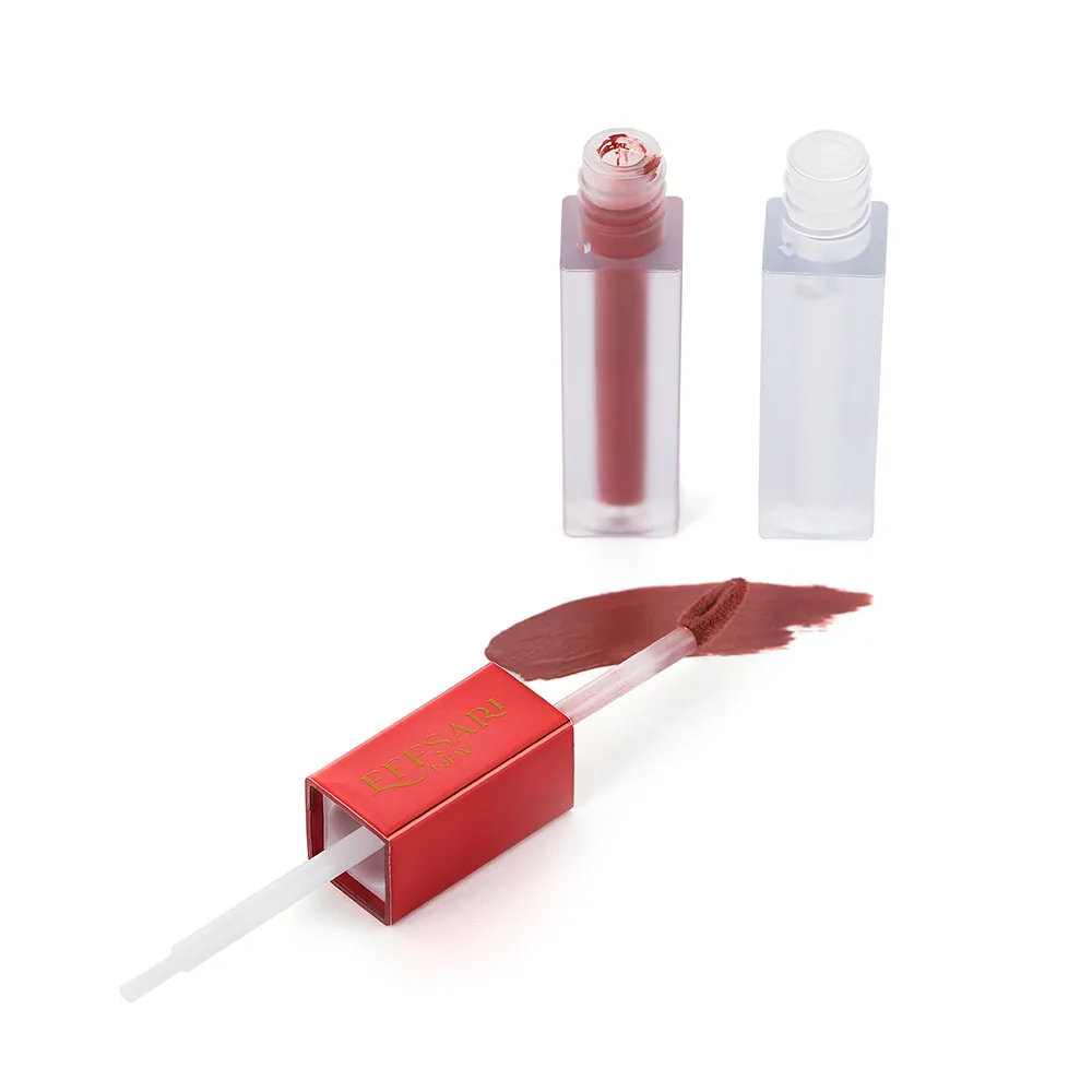EFFSARI small square tube matte air lip stain double tip close-up showing soft velvet texture and moisturizing finish