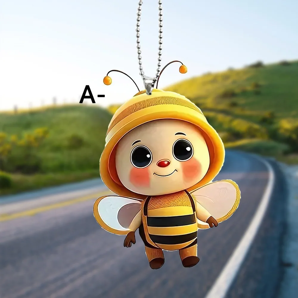 Cross-border Acrylic Creative Cute Yellow Little Bee Car Interior Pendant Backpack Keychain Pendant Ornament