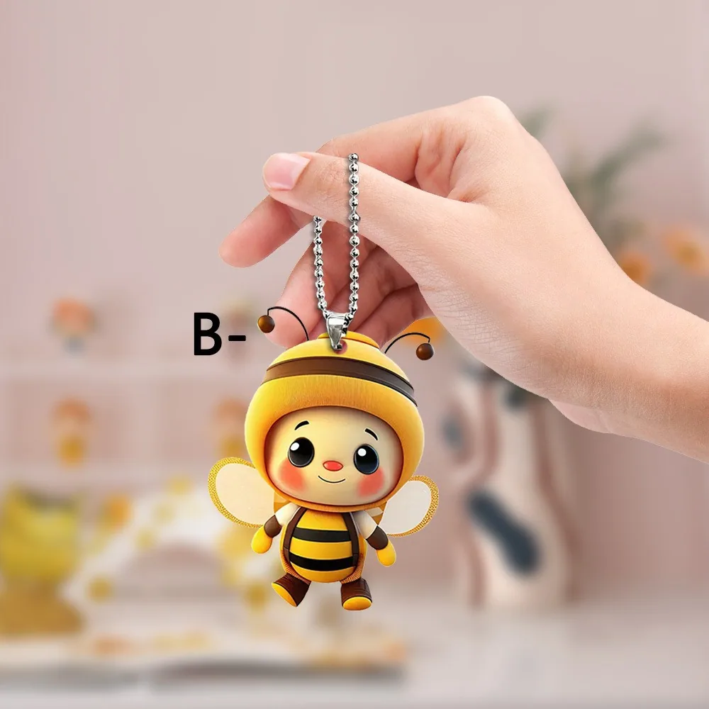 Cross-border Acrylic Creative Cute Yellow Little Bee Car Interior Pendant Backpack Keychain Pendant Ornament 2
