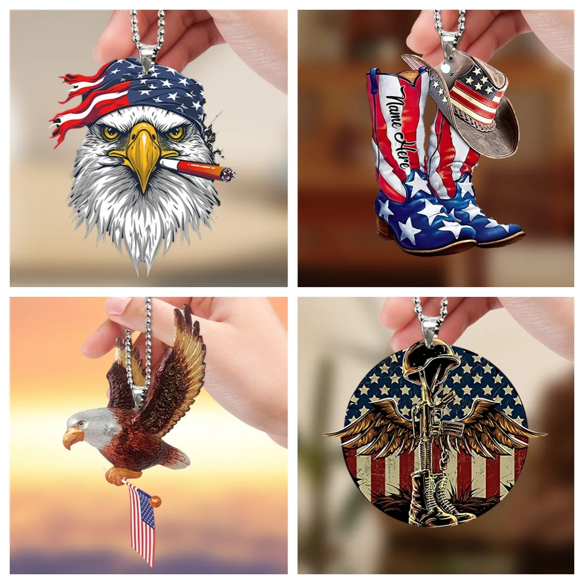 Cross-border American Condor Flag Independence Day Festival Car Interior Acrylic Pendant Decoration Car Keychain Ornament