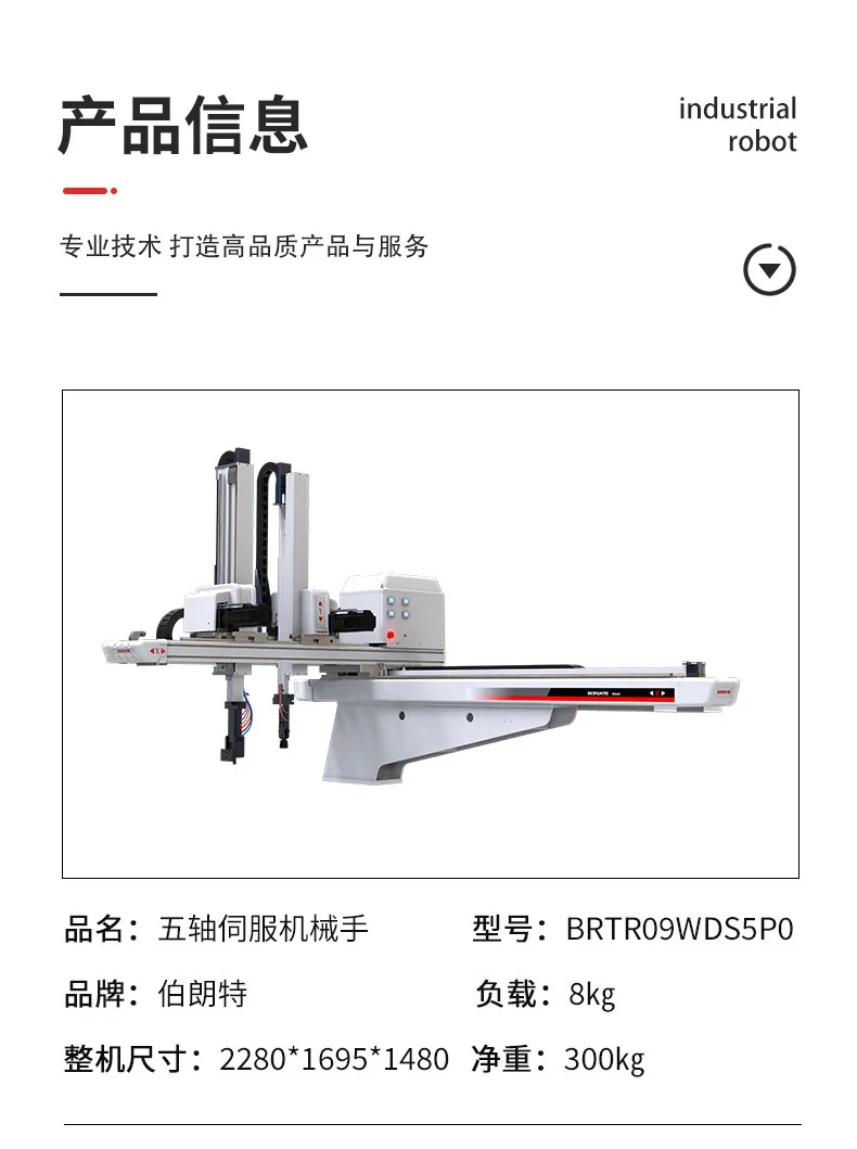 BRTR09WDS5P0 Bronte Fünf-Achsen-Servomanipulator Spritzgießmaschine Be- und Entladen horizontaler Laufroboterarm a 10
