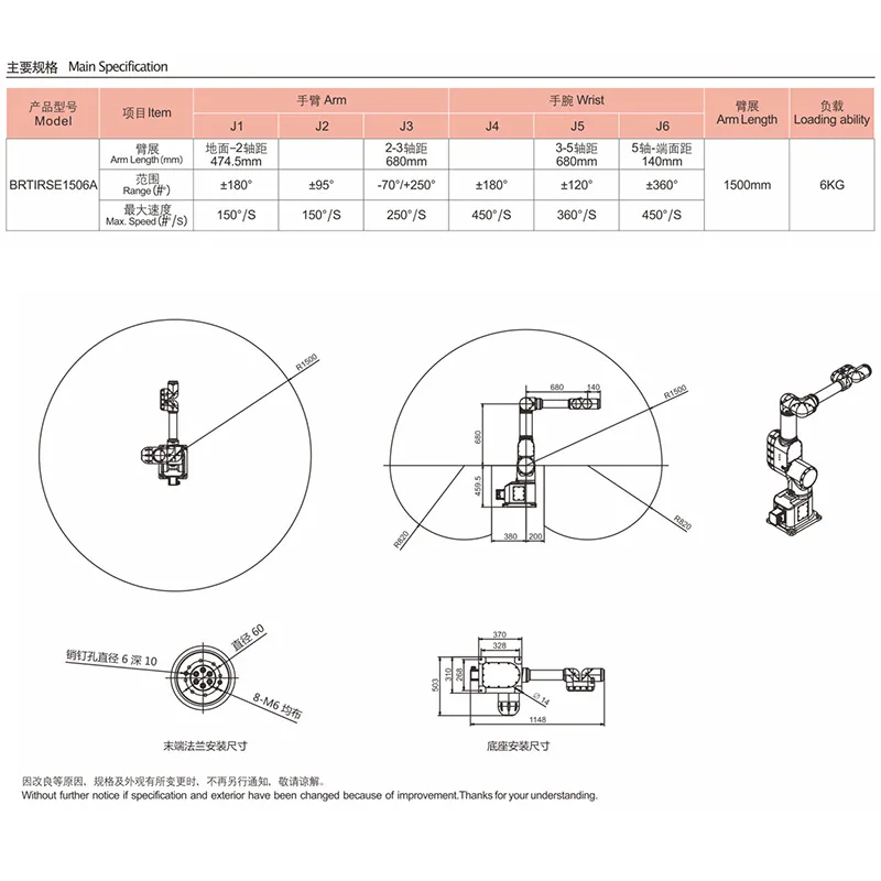 Six degrees of freedom industrial spraying robot supply Bronte injection molding manipulator robotic arm multi-joint robot 23