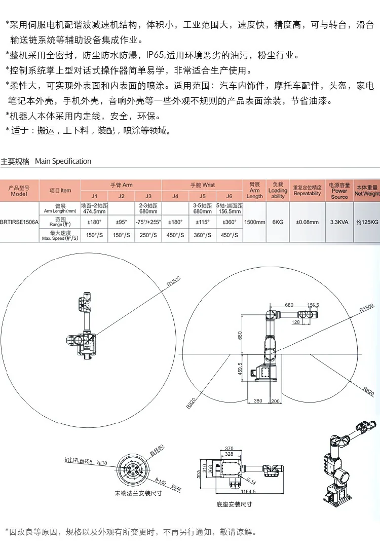 Six degrees of freedom industrial spraying robot supply Bronte injection molding manipulator robotic arm multi-joint robot 2
