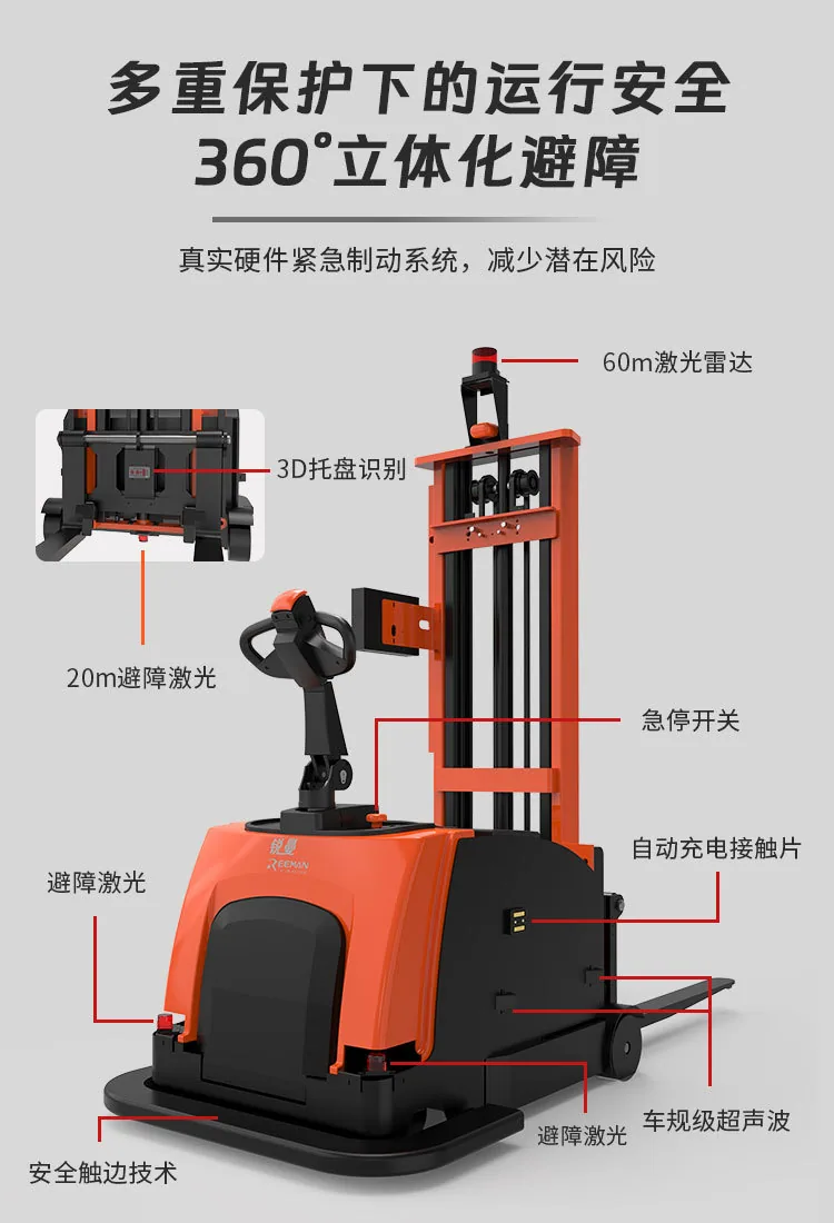 Ruiman unbemannter Stapler, Elektrostapler, 600 kg, intelligenter kleiner Aufsitzstapler, fünfrädriger Elektrostapler 9