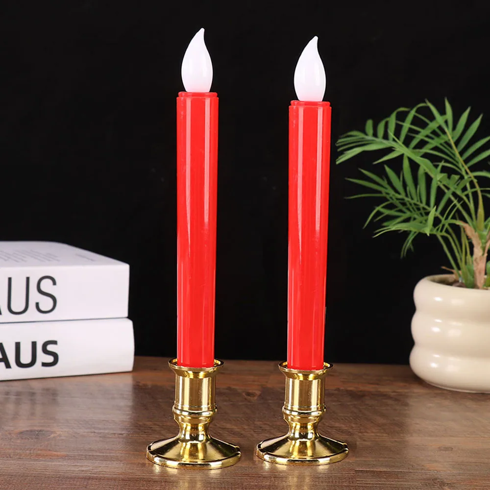 Long pole led electronic candle light smokeless simulated flame head red candle church wedding atmosphere decoration props 2
