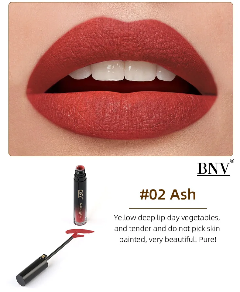 BNV waterproof long-lasting lip stain texture detail showing velvet matte finish and pigment