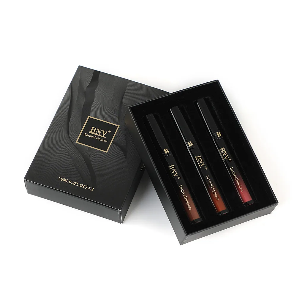 Close-up of BNV velvet matte lip gloss texture, non-stick cup formula detail for long-lasting waterproof wear