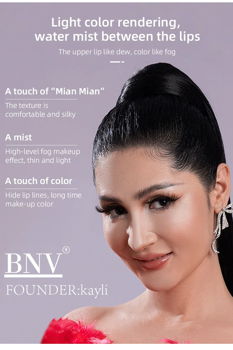 BNV non-stick cup velvet matte lip gloss in a rich shade, close-up of the long-lasting waterproof lip stain texture and color