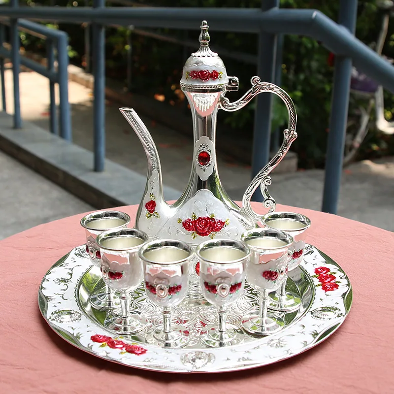 Barware Set Liquor Glass European Vintage Creative Wedding Gift Metal Russian Wine Jug Household Ornament 5