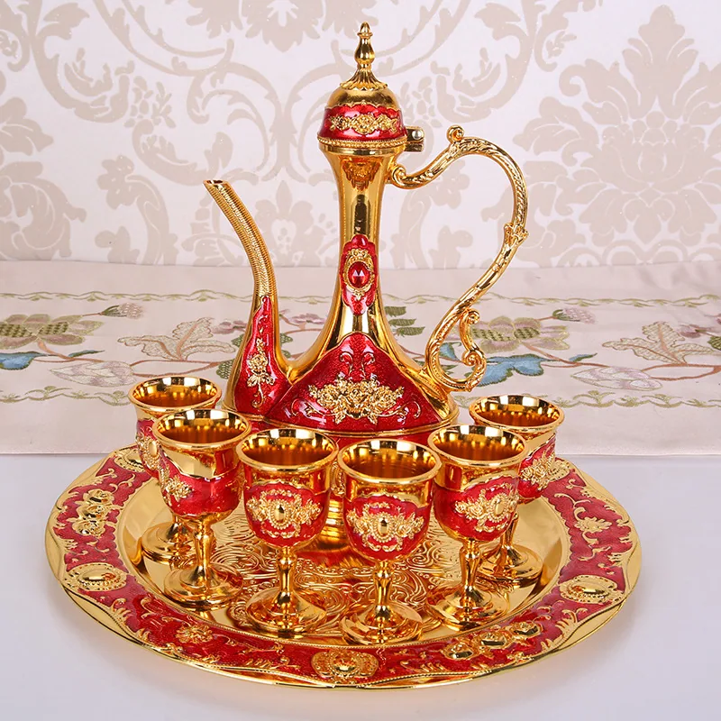 Barware Set Liquor Glass European Vintage Creative Wedding Gift Metal Russian Wine Jug Household Ornament