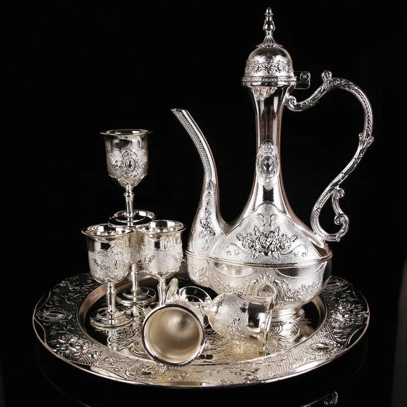 Barware Set Liquor Glass European Vintage Creative Wedding Gift Metal Russian Wine Jug Household Ornament 2
