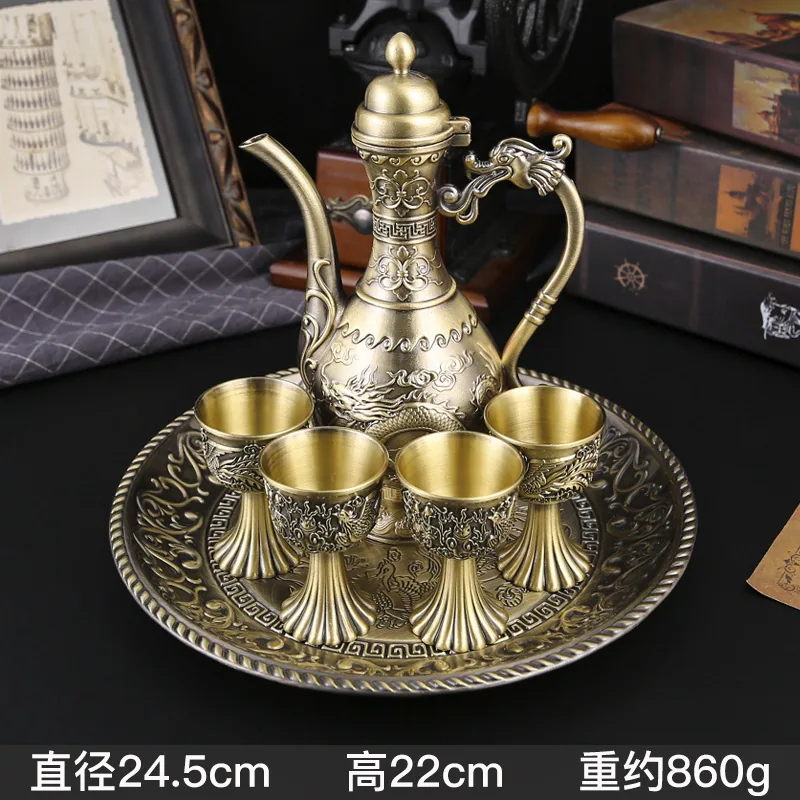 High-end wine set gift box classical home antique Russian imitation bronze liquor wine jug wine dispenser shot glass