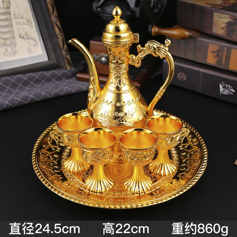 High-end wine set gift box classical home antique Russian imitation bronze liquor wine jug wine dispenser shot glass 2