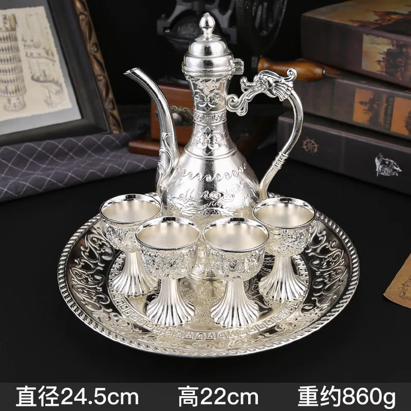 High-end wine set gift box classical home antique Russian imitation bronze liquor wine jug wine dispenser shot glass 3