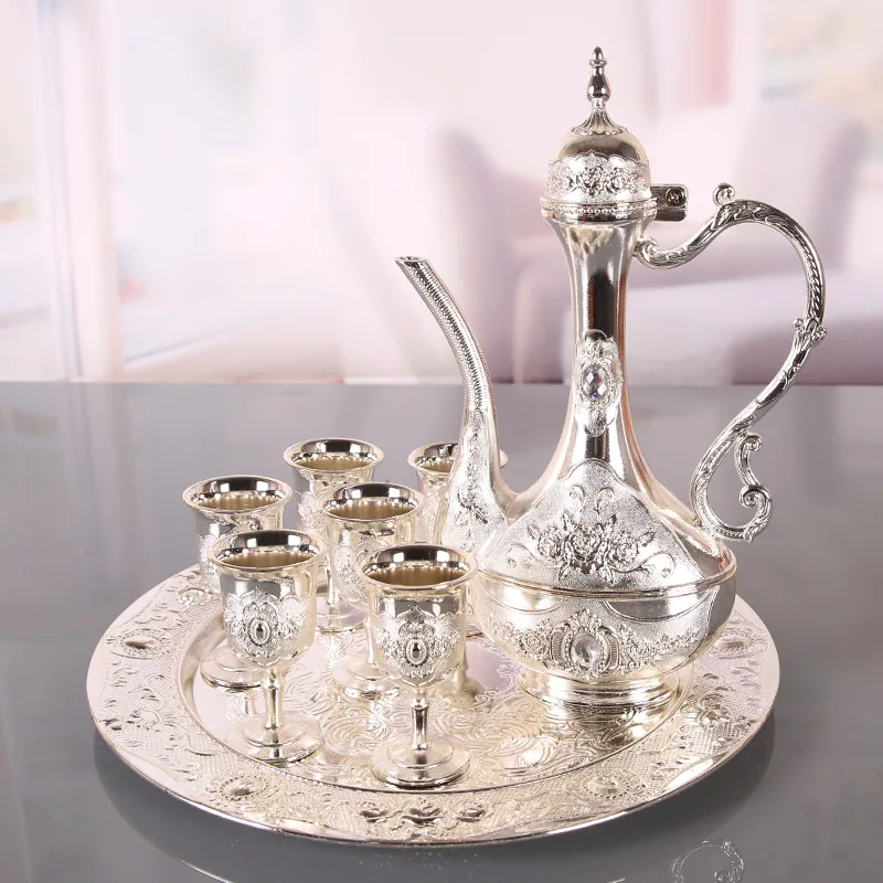 Liquor wine set high-end gift box Antique enamel hand-painted 8-piece set of alloy European wine glass wedding ornaments 3