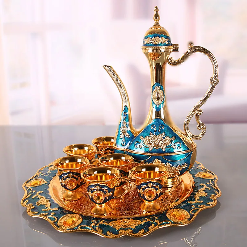 Liquor wine set high-end gift box Antique enamel hand-painted 8-piece set of alloy European wine glass wedding ornaments 8