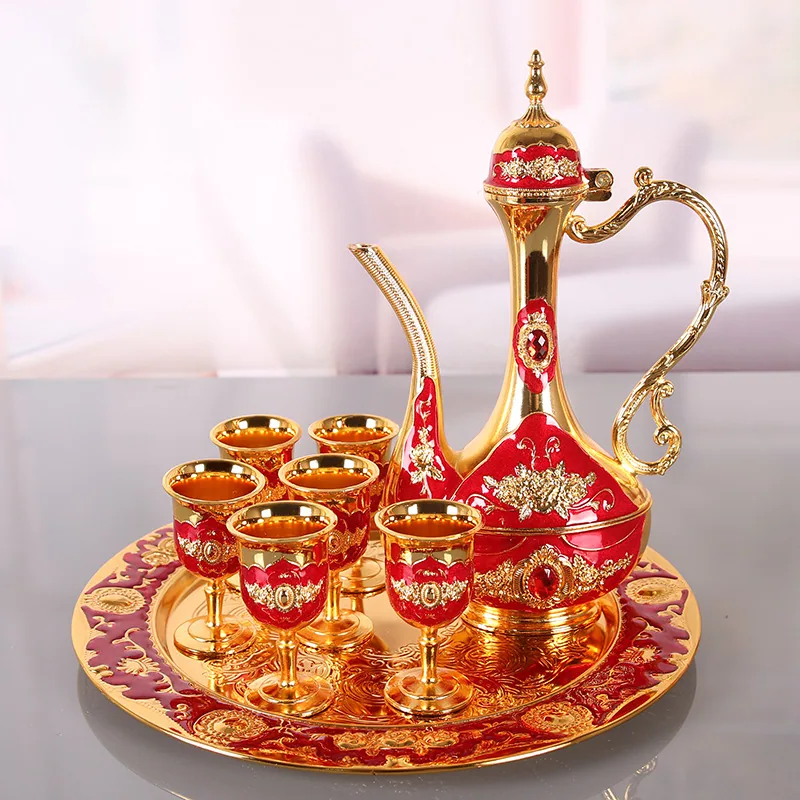 Liquor wine set high-end gift box Antique enamel hand-painted 8-piece set of alloy European wine glass wedding ornaments 5