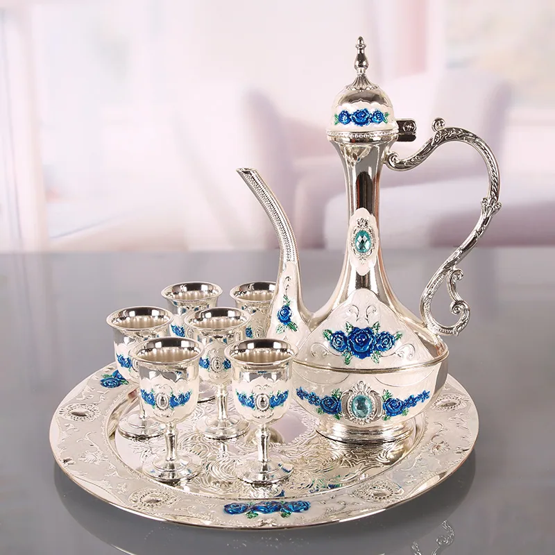 Liquor wine set high-end gift box Antique enamel hand-painted 8-piece set of alloy European wine glass wedding ornaments 6