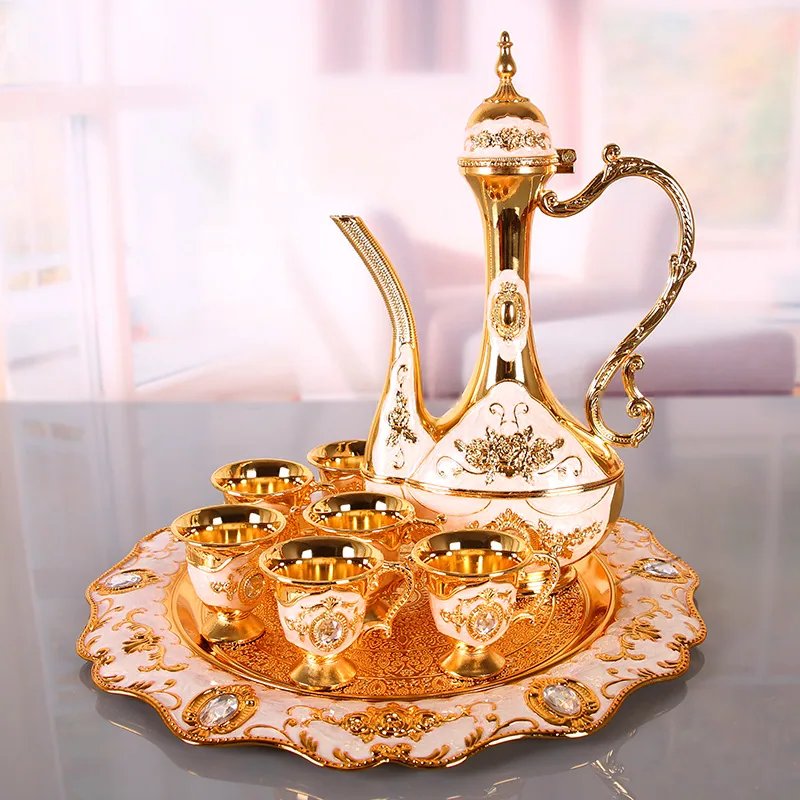 Liquor wine set high-end gift box Antique enamel hand-painted 8-piece set of alloy European wine glass wedding ornaments 7