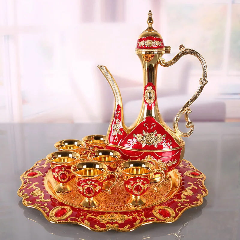 Liquor wine set high-end gift box Antique enamel hand-painted 8-piece set of alloy European wine glass wedding ornaments 9