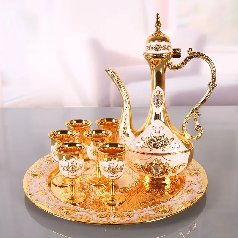 Liquor wine set high-end gift box Antique enamel hand-painted 8-piece set of alloy European wine glass wedding ornaments