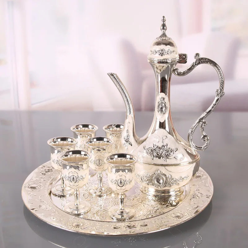 Liquor wine set high-end gift box Antique enamel hand-painted 8-piece set of alloy European wine glass wedding ornaments 4